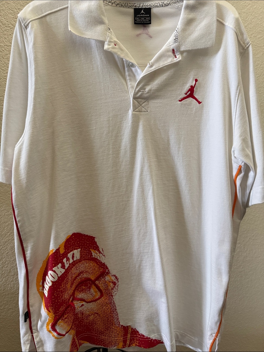 Jordan Spiz’ike Brooklyn vintage White Polo with Red & white.